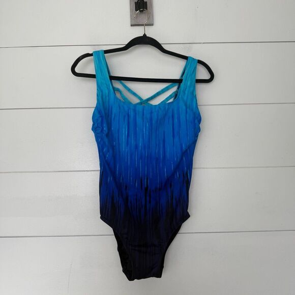 Longitude Women’s 10 Blue Dip Dye One Piece Swim Pool Ocean - Picture 1 of 4